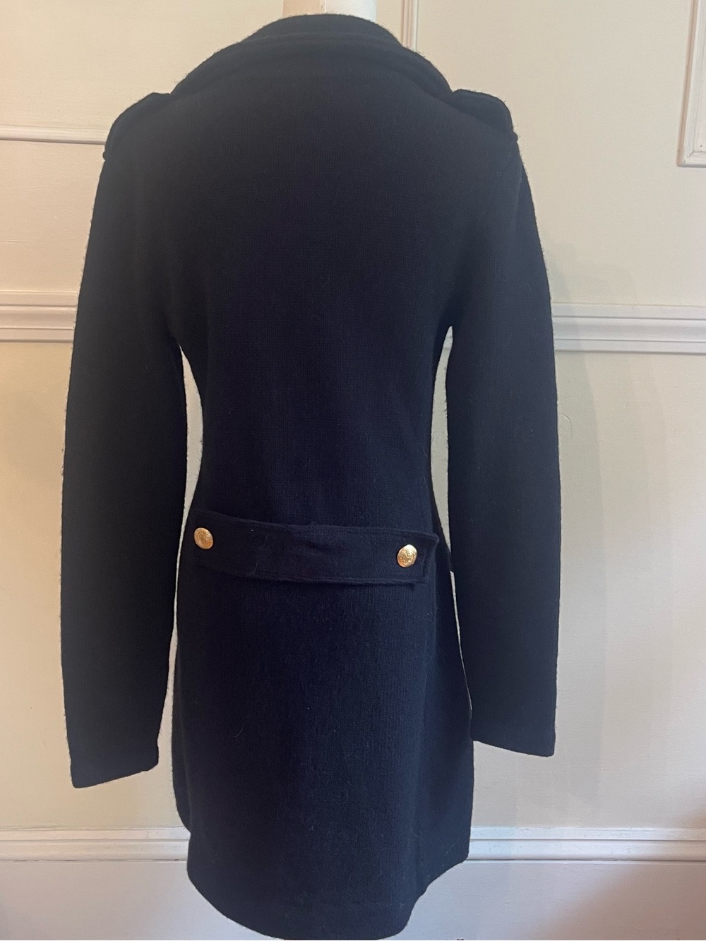 Chaps Black Double-Breasted Pea sweater Coat with Gold Buttons - Picture 3 of 5
